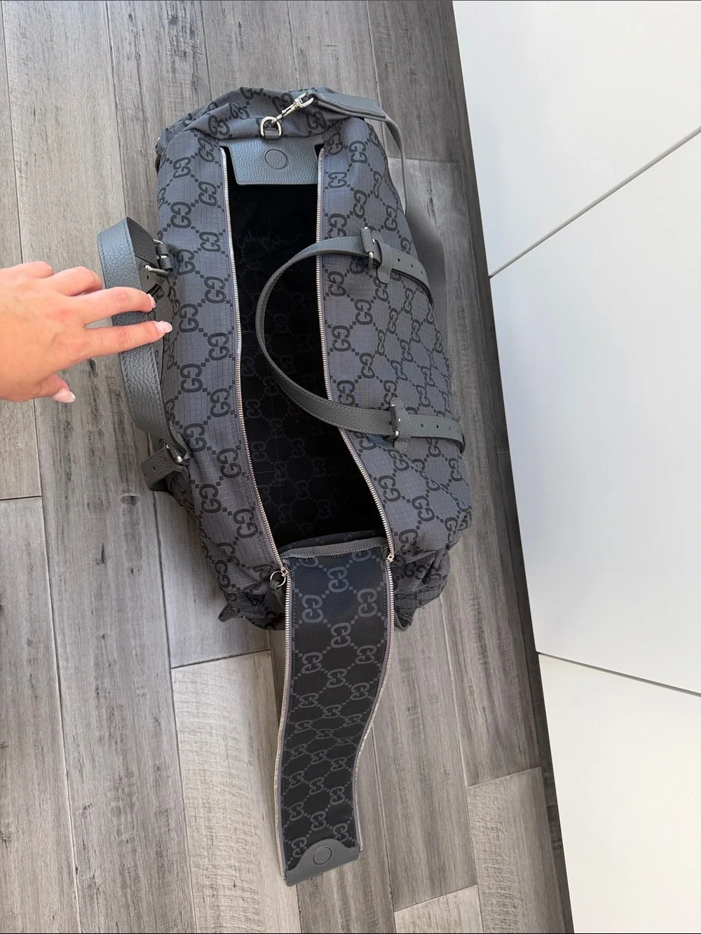 Gucci Gray Black GG Canvas Boston Bag